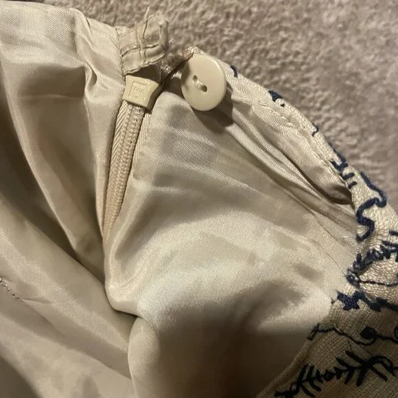 Talbots Pants Womens 10 Linen Tan Black Embroidered Design Cropped Ankle High - Picture 4 of 8